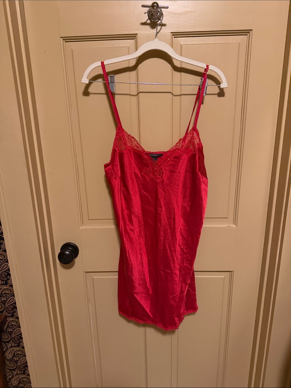 Victoria's Secret Red Satin Lace-Trim Chemise